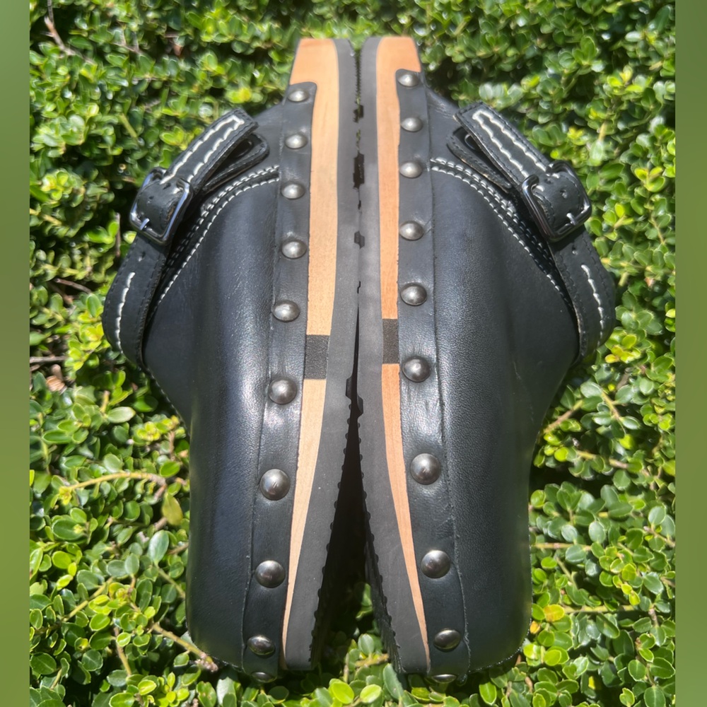 Kalso Earth Shanti Black Leather & Wood Slip Clogs Mules Negative Heel Sz 7 NWOB - Picture 9 of 13